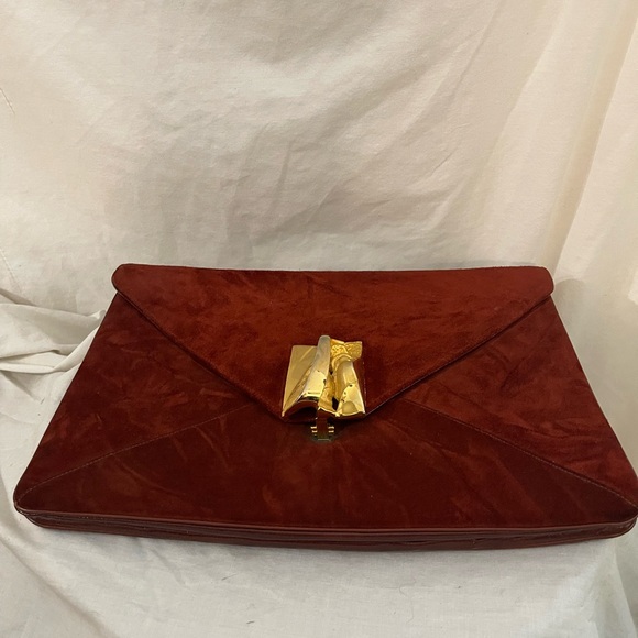 Elegant Suede Clutch with Gold Accent - Picture 2 of 7